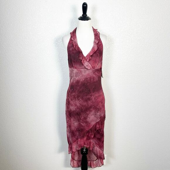 Vintage Deadstock Y2K Fairy Grunge Whimsigoth HOCO Halter Asymmetrical Dress L - Picture 1 of 14